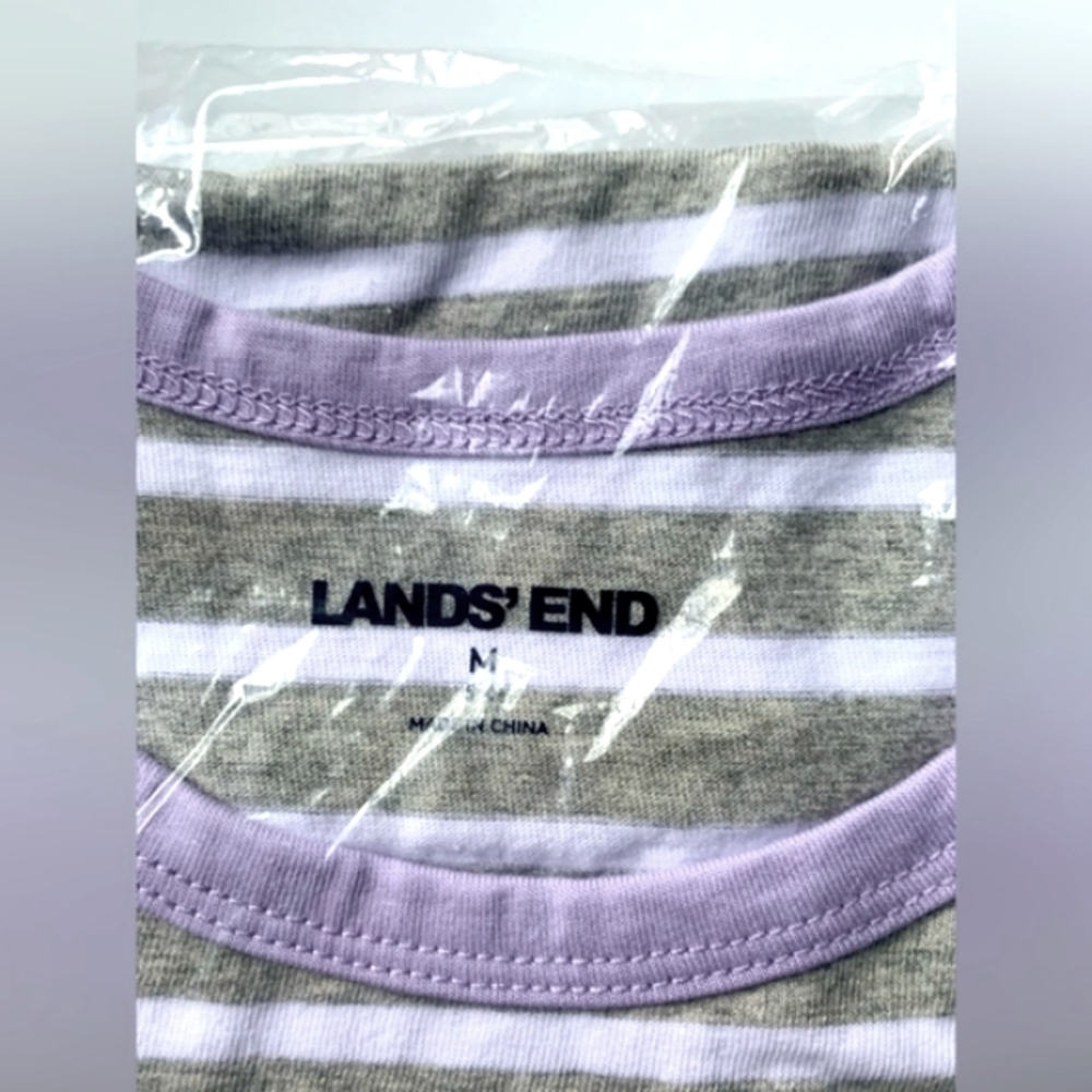 Lands’ End T-Shirt Dress Heather Gray Stripes Short Sleeves Little Girls - Picture 3 of 9